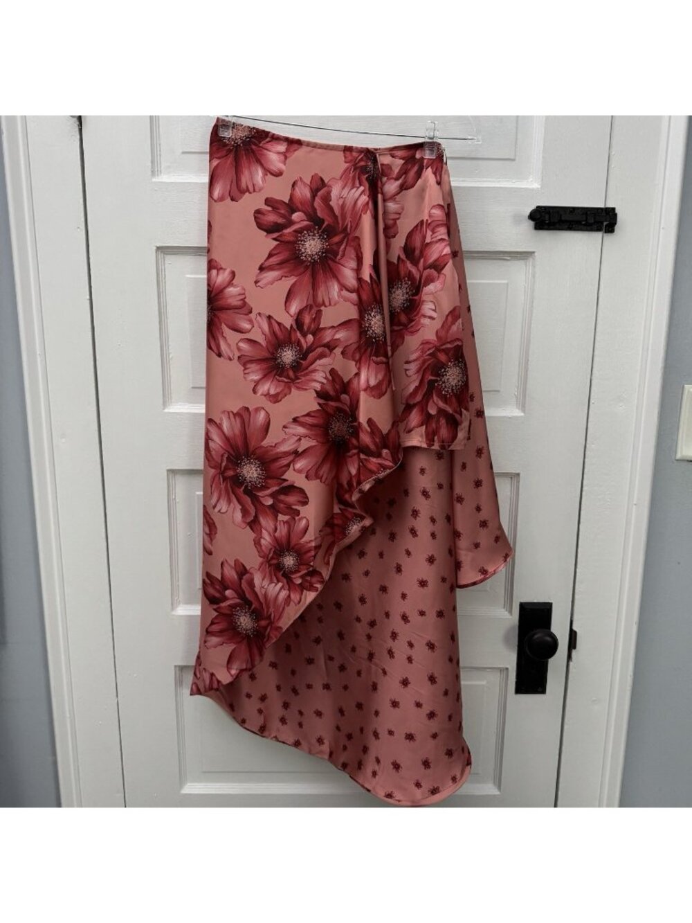 Mia de Dios Womens L Pink Floral High Low Maxi Skirt Ruffle Asymmetrical